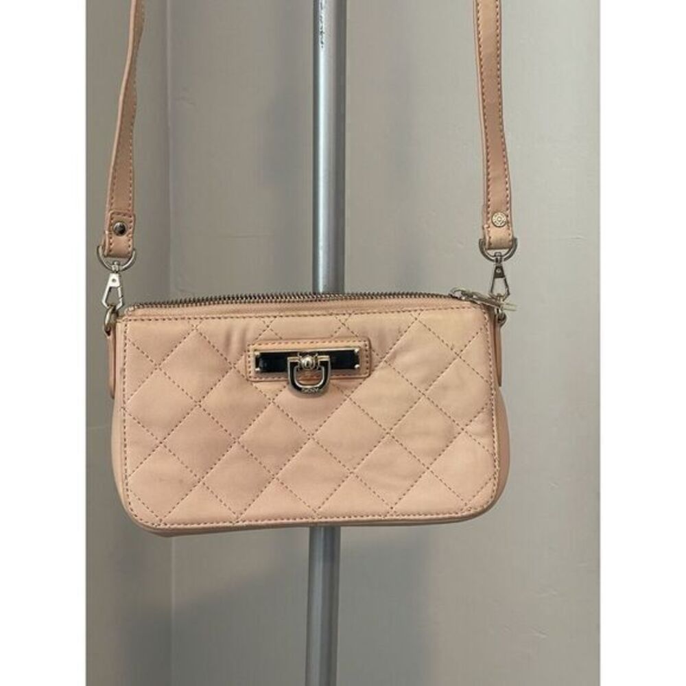 DKNY Pink Quilted Napa‎ Leather Purse Crossbody With Back Phone Pocket